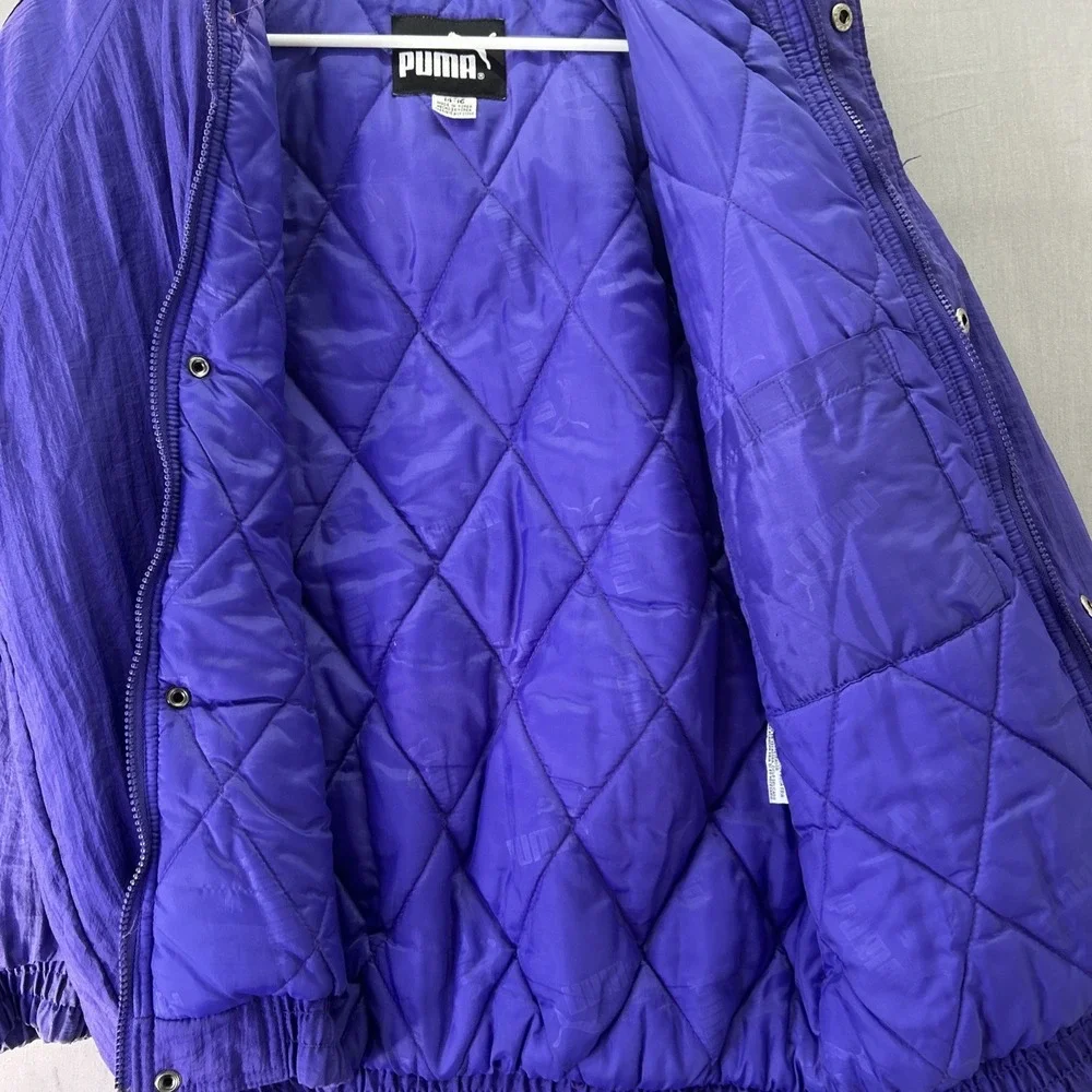 Vintage 90s Puma Kansas State Wildcats Puffer Jacket Purple Hooded Youth L Read